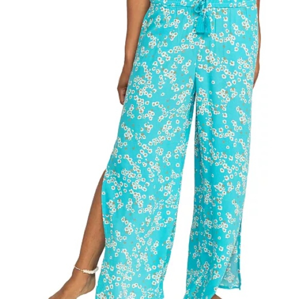Roxy Turquoise Floral Wide Leg Pants